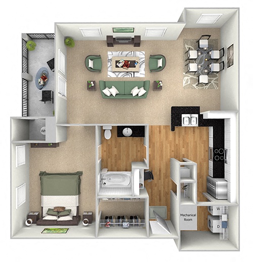 Floor plan for 1 bed, 1 bath, 819 sqft